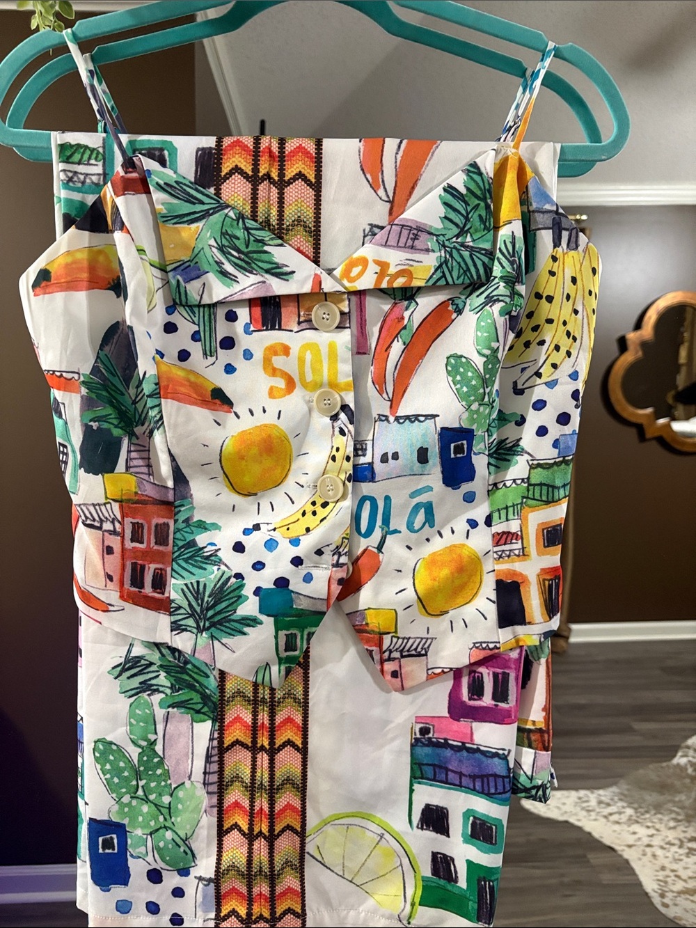 Fashion Nova White Multi-Color Tropical Print 2 piece set